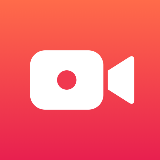 Foldcam app icon: a white camcorder with a red record dot on a coral-to-crimson gradient